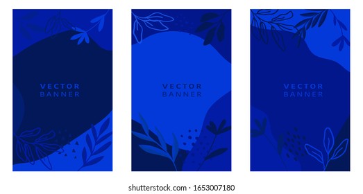 Set of abstract leaves vector modern stories background. Geometric floral illustration template background. Flat colorful liquid shape.
