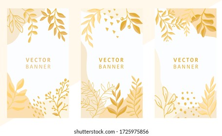 Set of abstract leaves vector modern stories background. Geometric floral illustration template background. Flat colorful liquid shape.