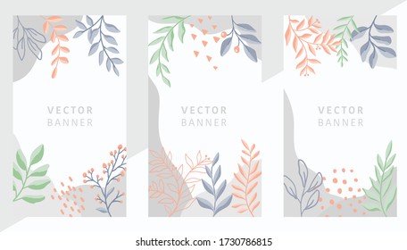 Set of abstract leaves vector modern stories background. Geometric floral illustration template background. Flat colorful liquid shape.