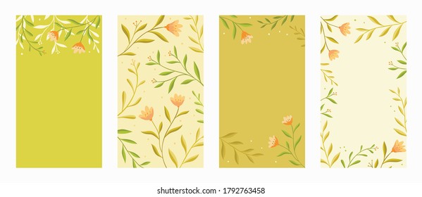 Set of abstract leaves vector modern stories background. Geometric floral illustration template background. Flat colorful liquid shape.