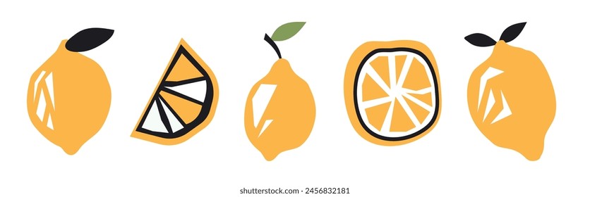 Set of abstract  lemon. Simple lemon. Contemporary trendy vector illustration. Fruit collection design for interior, poster, cover, banner. All elements are isolated.