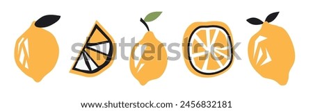Set of abstract  lemon. Simple lemon. Contemporary trendy vector illustration. Fruit collection design for interior, poster, cover, banner. All elements are isolated.