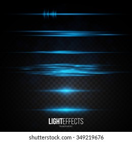 Set of Abstract Lens Flares / Glowing stars / Lights and Sparkles on Transparent Background. Transparent Light Effects for Your Design. Vector Illustration.