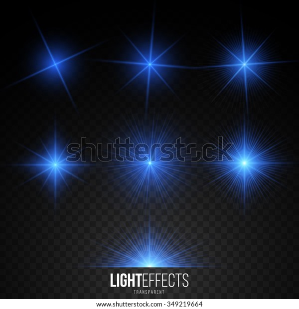 Set of Abstract Lens Flares /\
Glowing stars / Lights and Sparkles on Transparent Background.\
Transparent Light Effects for Your Design. Vector\
Illustration.