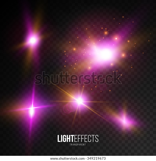 Set of Abstract Lens Flares /\
Glowing stars / Lights and Sparkles on Transparent Background.\
Transparent Light Effects for Your Design. Vector\
Illustration.