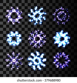 Set of Abstract Lens Flares. Shine Star Illustration. Shine Stars With Glitters. Lights and Sparkles on Transparent Background. Transparent Light Effects for Your Design. Vector Illustration.