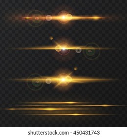 Set of Abstract Lens Flares.Design spare. Glowing stars . Lights and Sparkles on Transparent Background. Transparent Light Effects for Your Design. Vector Illustration.