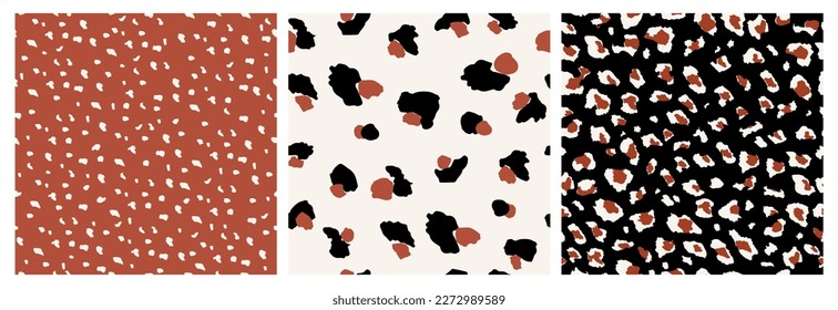 Set of Abstract Leopard Skin Seamless Patterns. Animal print. geometric folklore ornament for social media banner, cover, wallpaper. Vector illustration.