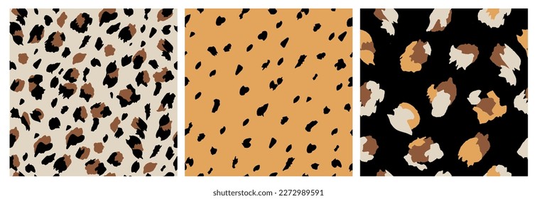Set of Abstract Leopard Skin Seamless Patterns. Animal print. geometric folklore ornament for social media banner, cover, wallpaper. Vector illustration.