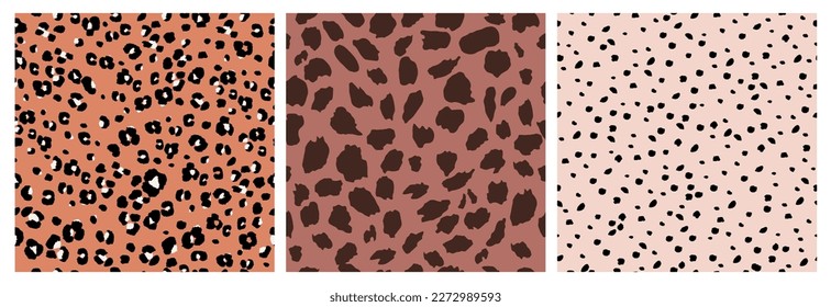 Set of Abstract Leopard Skin Seamless Patterns. Animal print. geometric folklore ornament for social media banner, cover, wallpaper. Vector illustration.