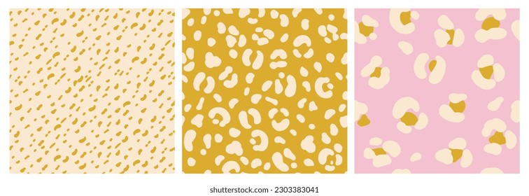 Set of Abstract Leopard Skin Seamless Patterns. Animal print. geometric folklore ornament for textile banner, cover, wallpaper. Vector illustration.