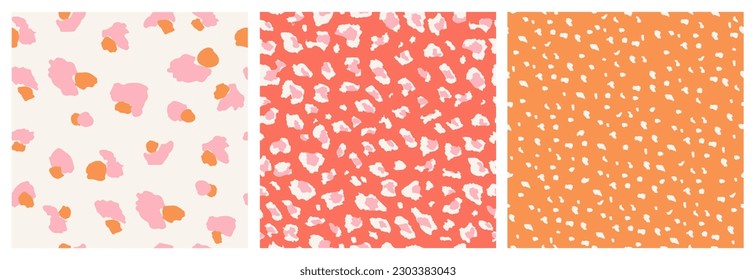 Conjunto de patrones abstractos de piel de leopardo sin foco. Impresión animal. ornamento de folclore geométrico para banner textil, cubierta, papel pintado. Ilustración vectorial.