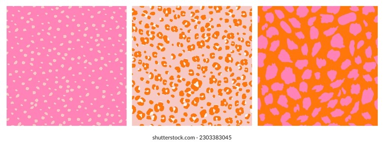 Set of Abstract Leopard Skin Seamless Patterns. Animal print. geometric folklore ornament for textile banner, cover, wallpaper. Vector illustration.