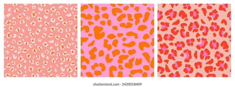 Conjunto de patrones abstractos de piel de leopardo sin foco. Impresión animal. Ornamento folclórico geométrico para fondo, textil, banner, cubierta, papel tapiz. Ilustración vectorial.