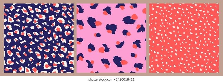 Set of Abstract Leopard Skin Seamless Patterns. Animal print. Geometric folklore ornament for background, textile, banner, cover, wallpaper. Vector illustration.