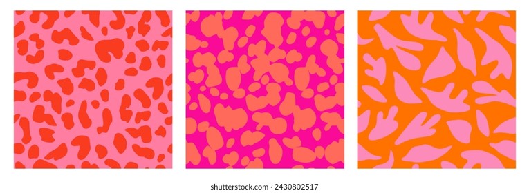 Set of Abstract Leopard Skin Seamless Patterns. Animal print. Colorful flat design ornament for background, textile, poster, cover, wallpaper. Vector illustration.