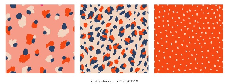 Set of Abstract Leopard Skin Seamless Patterns. Animal print. Colorful flat design ornament for background, textile, poster, cover, wallpaper. Vector illustration.