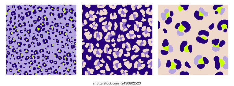 Set of Abstract Leopard Skin Seamless Patterns. Animal print. Colorful flat design ornament for background, textile, poster, cover, wallpaper. Vector illustration.