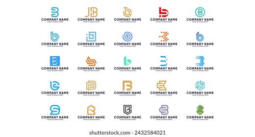 set of abstract letter B, letter B monogram for digital company, technology, consulting
