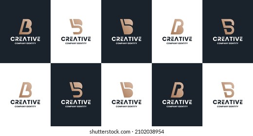 set of abstract letter B P logo design collections with golden color