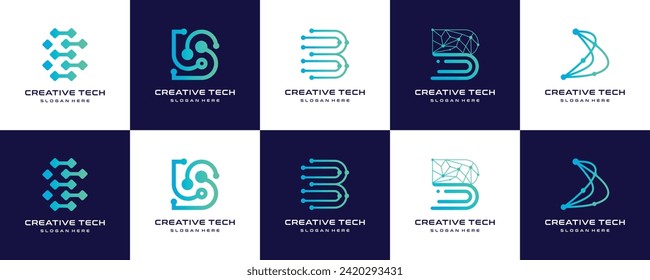 set of Abstract letter B Tech logo template