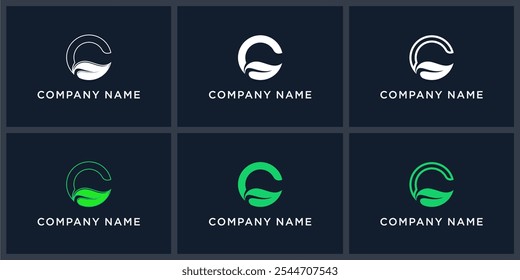 set abstract letter C green leaf logo design.