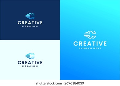 Set of abstract letter C logo design template. icon for technology, internet, digital.