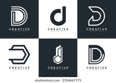 Set of abstract letter d, D logo template. with black color style, icons for business	