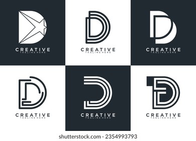 Conjunto de letras abstractas d, plantilla de logotipo D. con estilo de color negro, iconos para negocios	