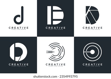 Set of abstract letter d, D logo template. with black color style, icons for business	