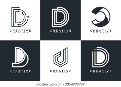 Conjunto de letras abstractas d, plantilla de logotipo D. con estilo de color negro, iconos para negocios	