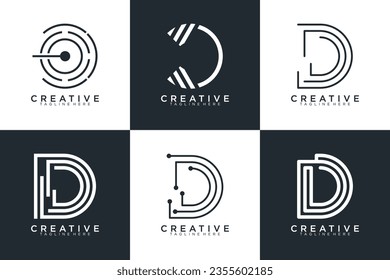 Set of abstract letter d, D logo template. with black color style, icons for business	