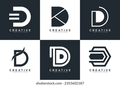 Set of abstract letter d, D logo template. with black color style, icons for business	