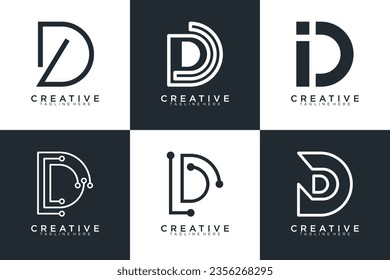 Conjunto de letras abstractas d, plantilla de logotipo D. con estilo de color negro, iconos para negocios	