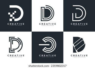 Set of abstract letter d, D logo template. with black color style, icons for business