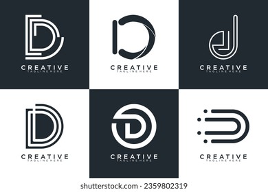 Conjunto de letras abstractas d, plantilla de logotipo D. con estilo de color negro, iconos para negocios
