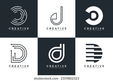 Conjunto de letras abstractas d, plantilla de logotipo D. con estilo de color negro, iconos para negocios