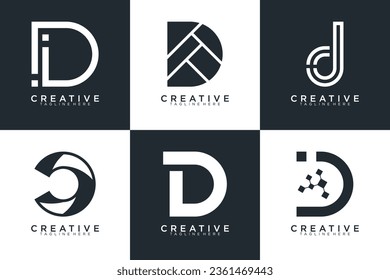 Set of abstract letter d, D logo template. with black color style, icons for business