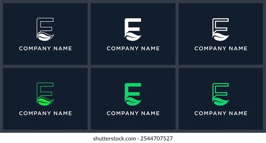 set abstract letter E green leaf logo design.