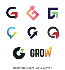 Set of Abstract letter G with Arrow up Logo.