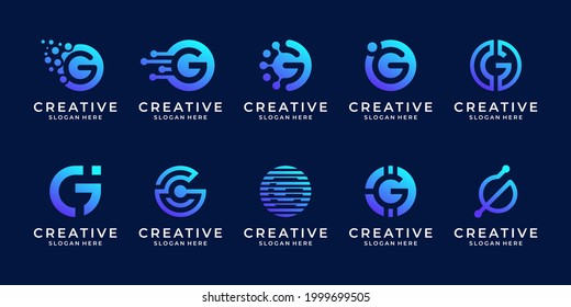 Set of abstract letter G logo template. Creative initial icon for technology.