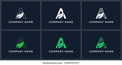Conjunto de letras abstractas Un diseño de logotipo de hoja verde.