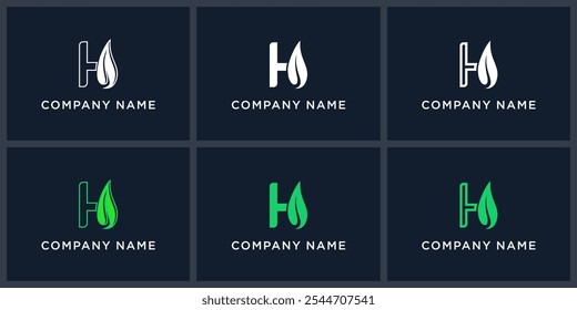 set abstract letter H leaf logo design.