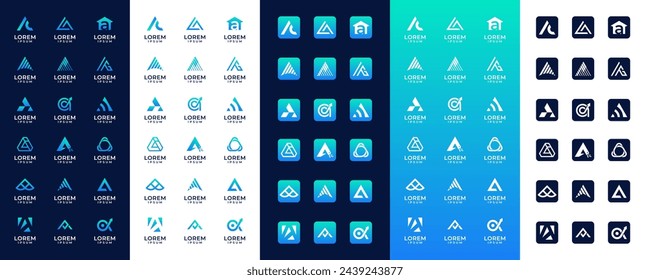 Set of abstract letter A logo design. icons for business technology