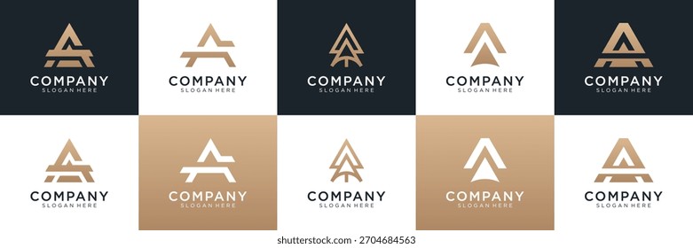 Set of abstract letter A logo design. Universal icon for business and branding. minimalist elegant luxury design vector illustration.