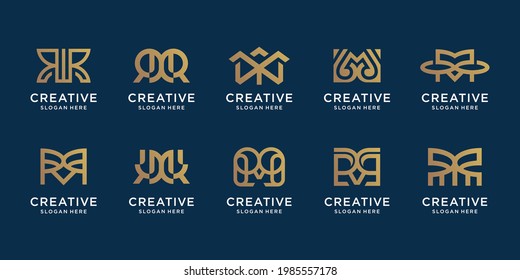 Set of abstract letter M logo design template. logotypes for business of technology, Abstract, digital, elegant. Premium Vector