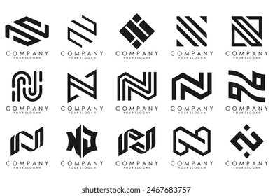 set of Abstract letter N logo design. modern creative logotype monogram icon design inspiration.