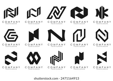 set of Abstract letter N logo design. modern creative logotype monogram icon design inspiration.