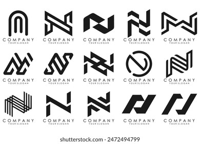 set of Abstract letter N logo design. modern creative logotype monogram icon design inspiration.