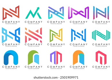 set of Abstract letter N logo design. modern creative logotype monogram icon design inspiration.